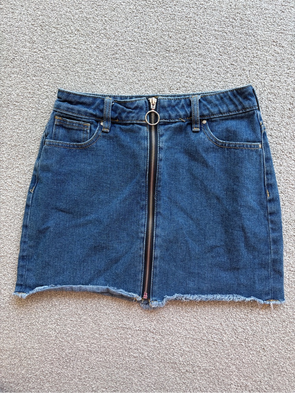 PacSun Dark Blue Denim Mini Skirt with Ring Front Zip